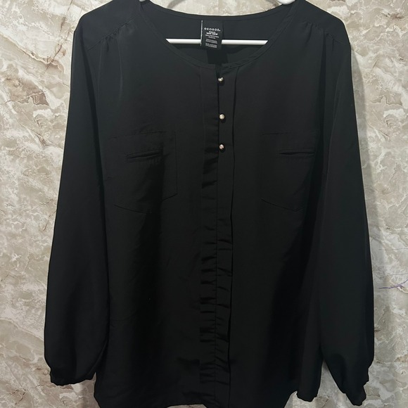George Black Blouse Long Sleeve‎ Button Down Career Casual Top 2XL - Picture 1 of 8